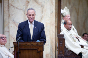 U.S. Senator Chuck Schumer--one of the eight senators who drafted an immigration reform bill--discusses the importance of immigration reform at the Migration Day Mass in Brooklyn